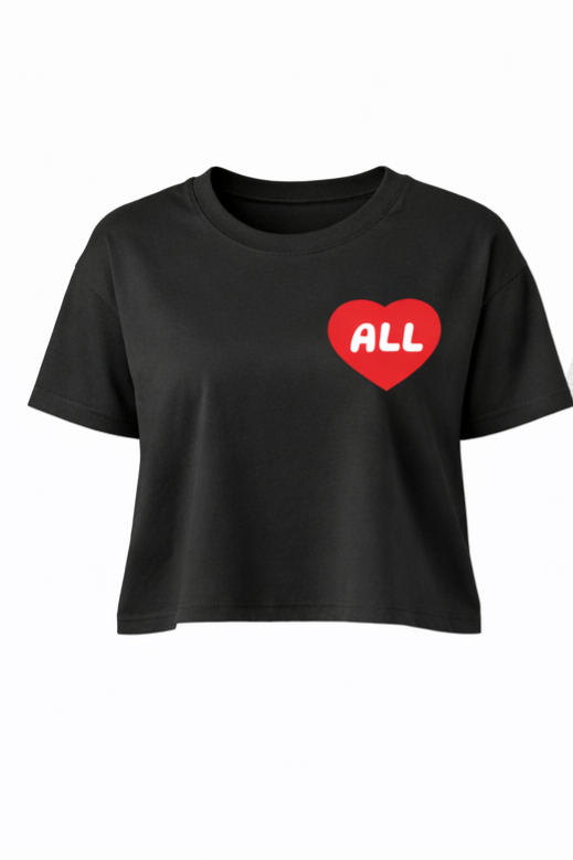 All Love Black Crop Top Graphic Tee for Women - Affirmation apparel by Sawubona Life