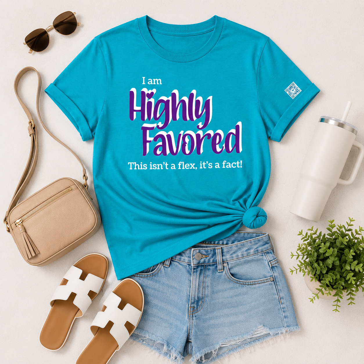 Highly Favored P+W Tropical Turquoise Unisex Graphic Tee - Affirmation Apparel by Sawubona Life