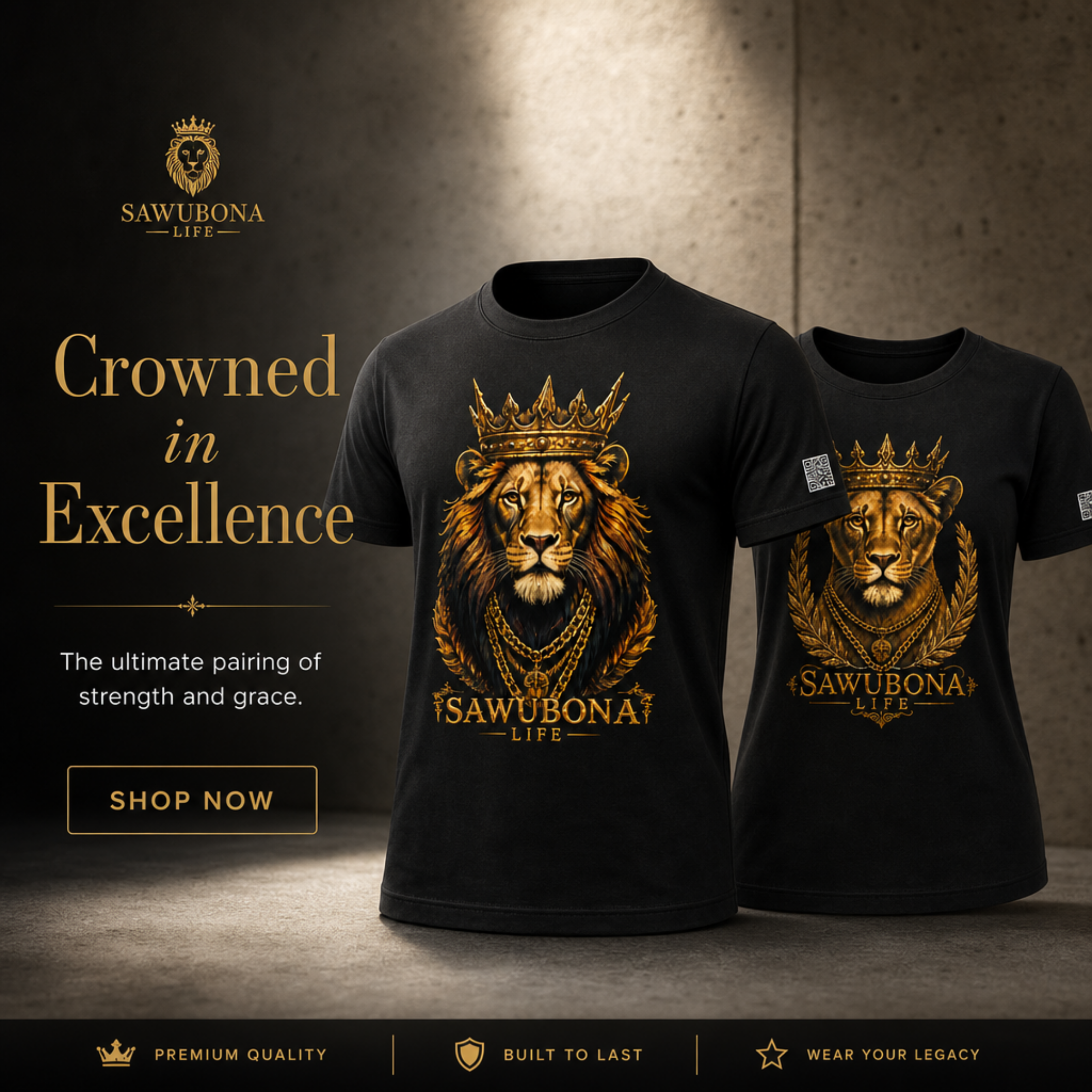Crowned Majestic Lion & Lioness Unisex Graphic Tees - Affirmation Apparel by Sawubona Life