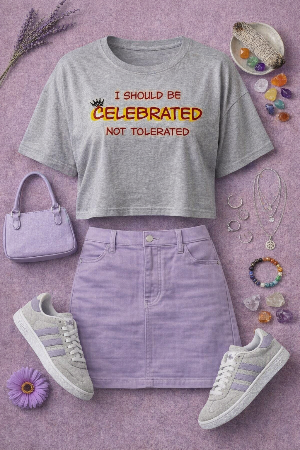 Celebrated Grey Crop Top Graphic Tee  for Women - Affirmation Apparel by Sawubona Life
