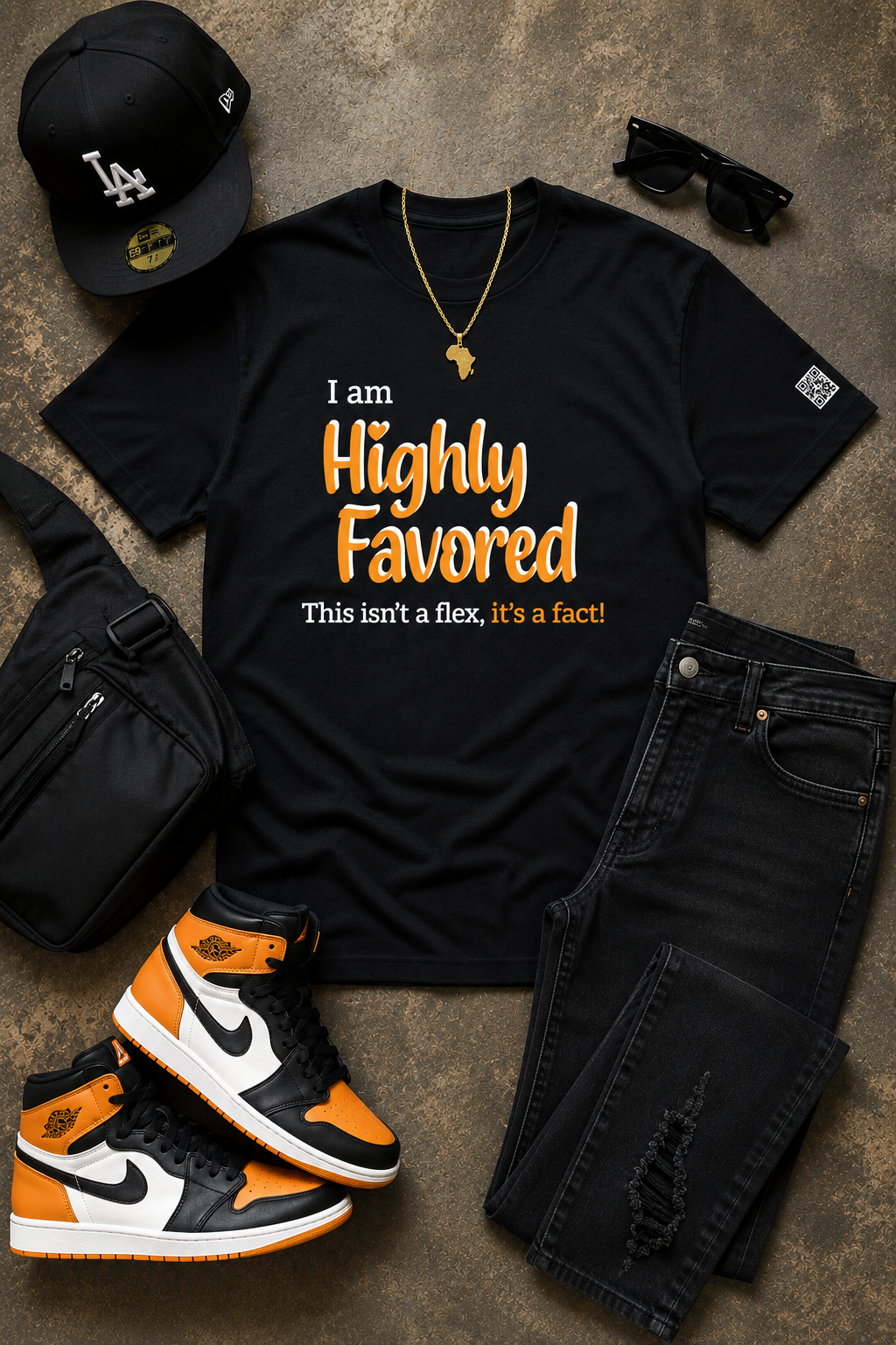 Highly Favored G+W Black Unisex Graphic Tee - Affirmation Apparel by Sawubona Life