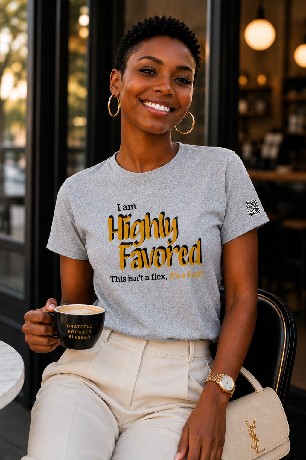 Highly Favored Grey Ladies Graphic Tee - Affirmation Apparel by Sawubona Life
