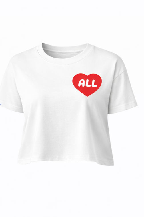 All Love White Crop Top Graphic Tee for Women - Affirmation apparel by Sawubona Life