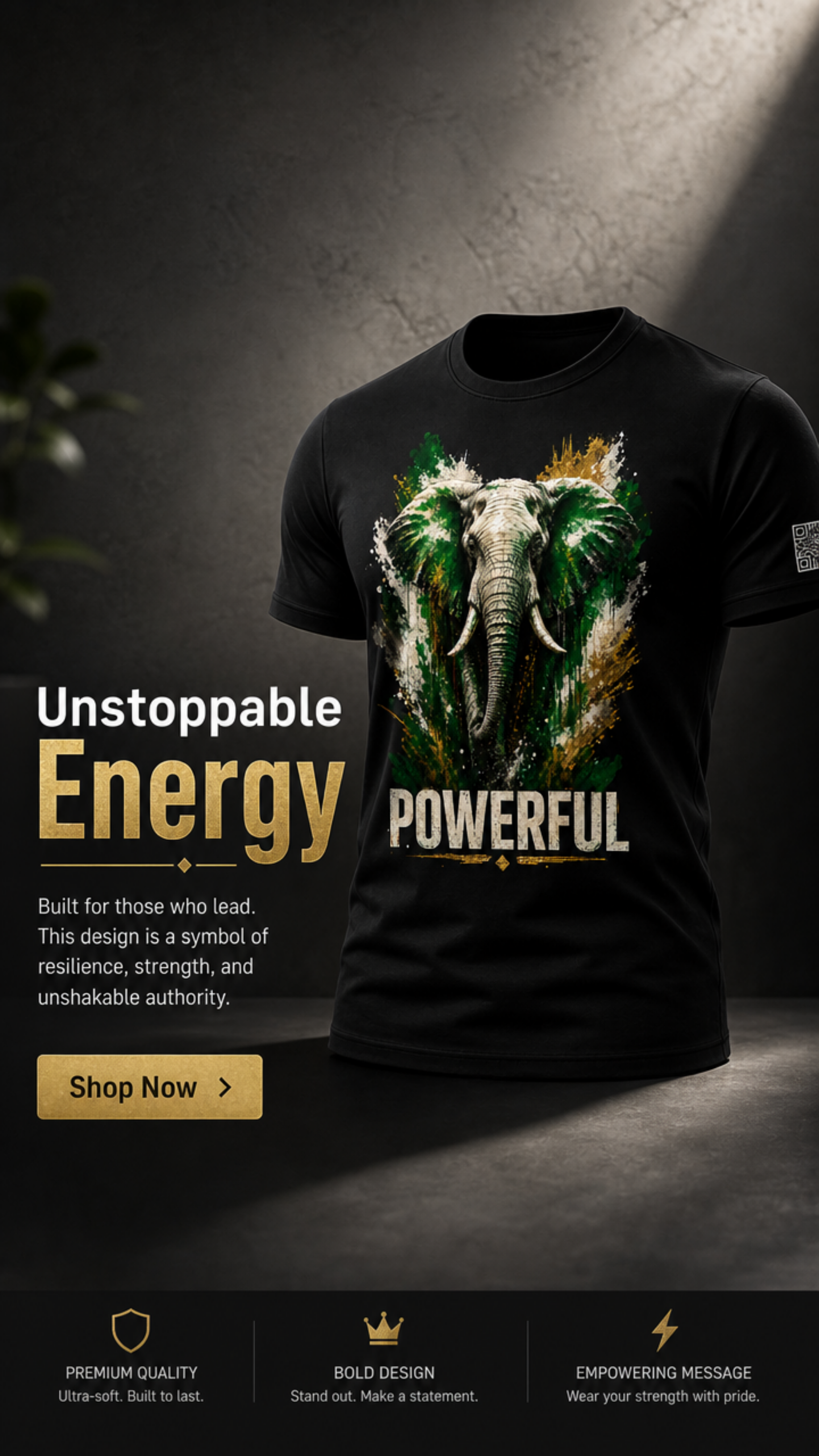 Powerful Elephant 2.0 Black Unisex Graphic Tee - Affirmation Apparel by Sawubona Life