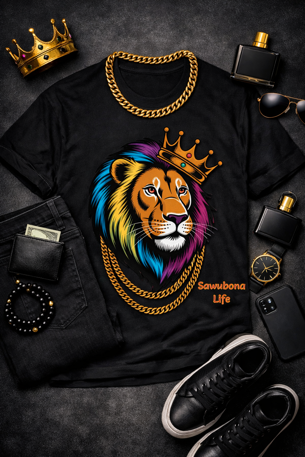 Majestic Lion Black Unisex Graphic Tee - Affirmation Apparel by Sawubona Life