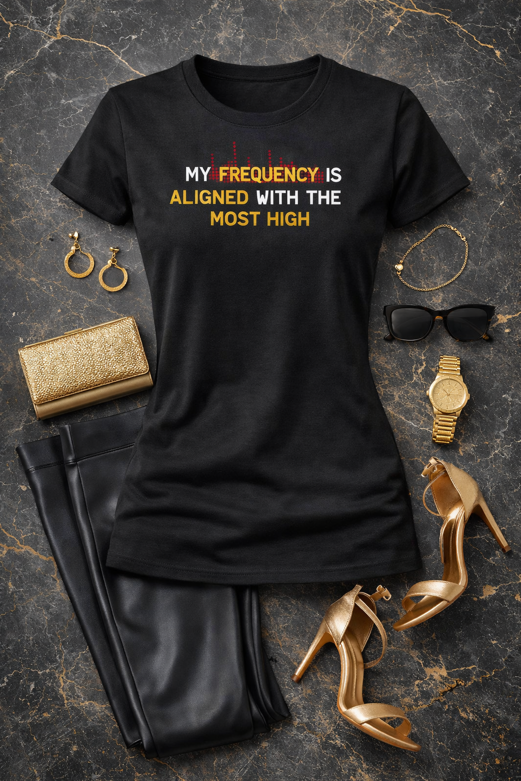 Aligned Frequency Black Ladies' Graphic Tee - Affirmation apparel by Sawubona Life