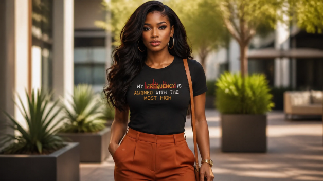 Aligned Frequency Black Ladies' Graphic Tee - Affirmation Apparel by Sawubona Life