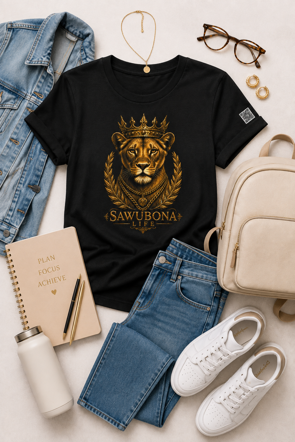 "Crowned Lion/Lioness™" Black Unisex Graphic Tee - Affirmation Apparel by Sawubona Life