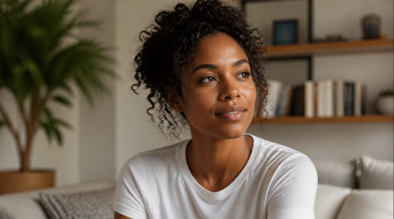 Woman of Color Sitting on a Couch Gazing Outside - Sawubona Life
