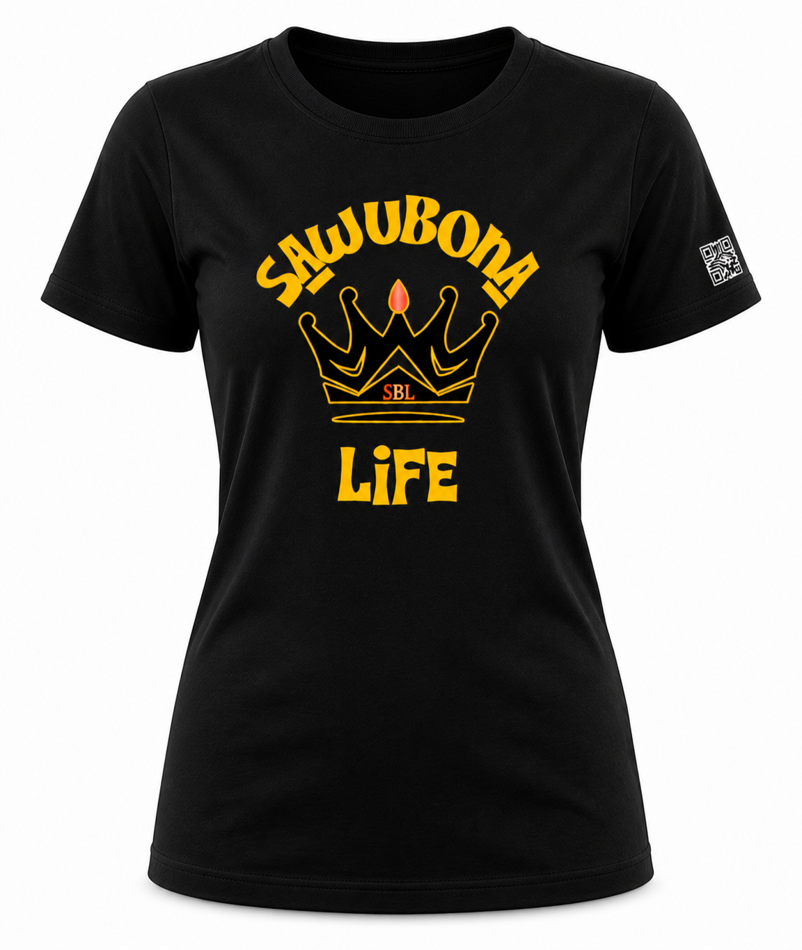 Sawubona Life Crown Black Ladies Graphic Tee - Affirmation apparel by Sawubona Life