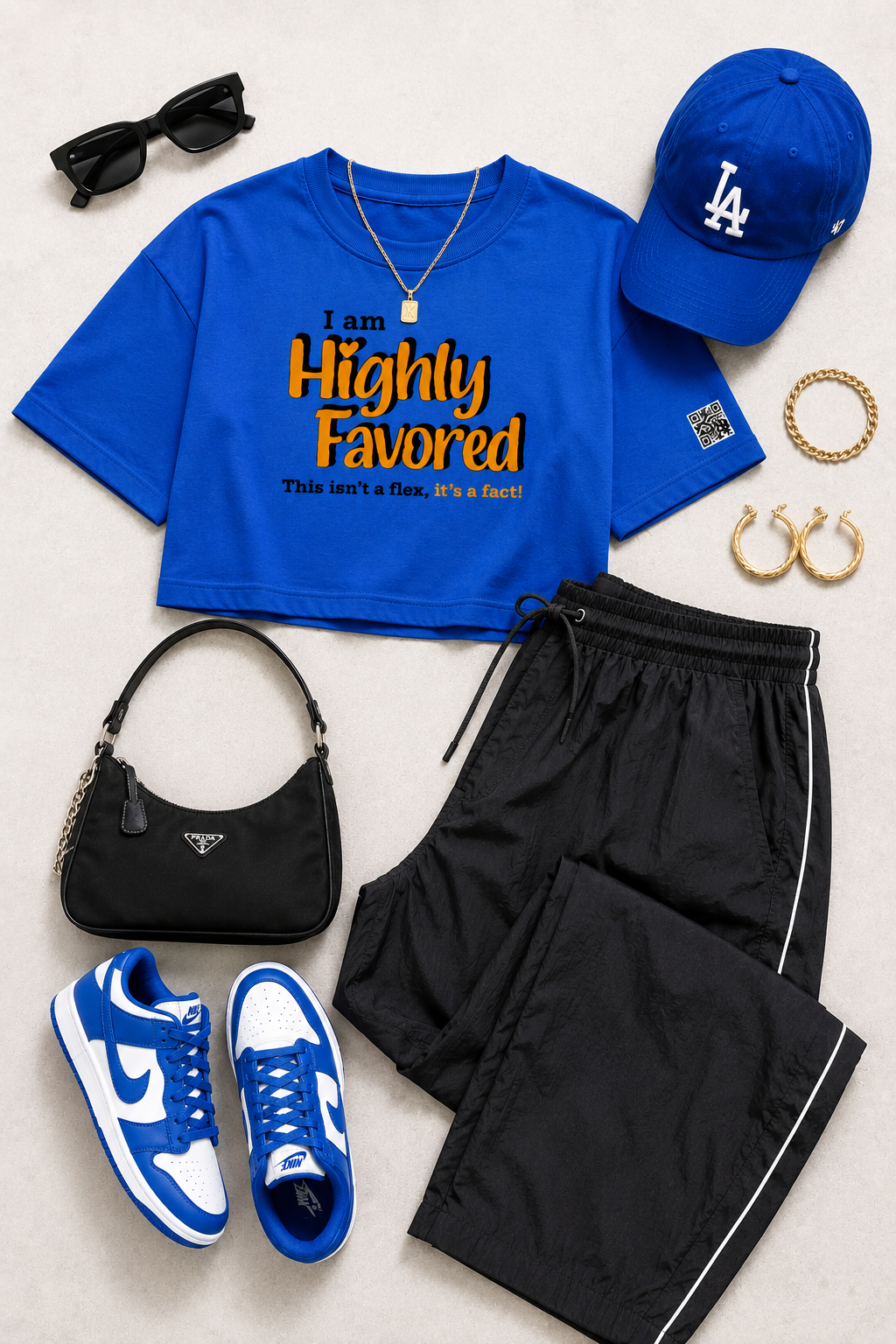 Highly Favored G+B Blue Cropped Loose Graphic Tee - Affirmation Apparel by Sawubona Life