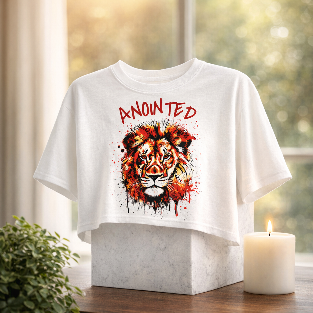 Anointed Lion Crop Top Graphic Tee for Women - Affirmation Apparel by Sawubona Life