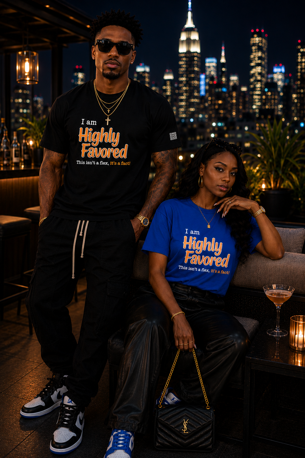 Highly Favored G+W Black & Blue Unisex Graphic Tee - Affirmation Apparel by Sawubona Life