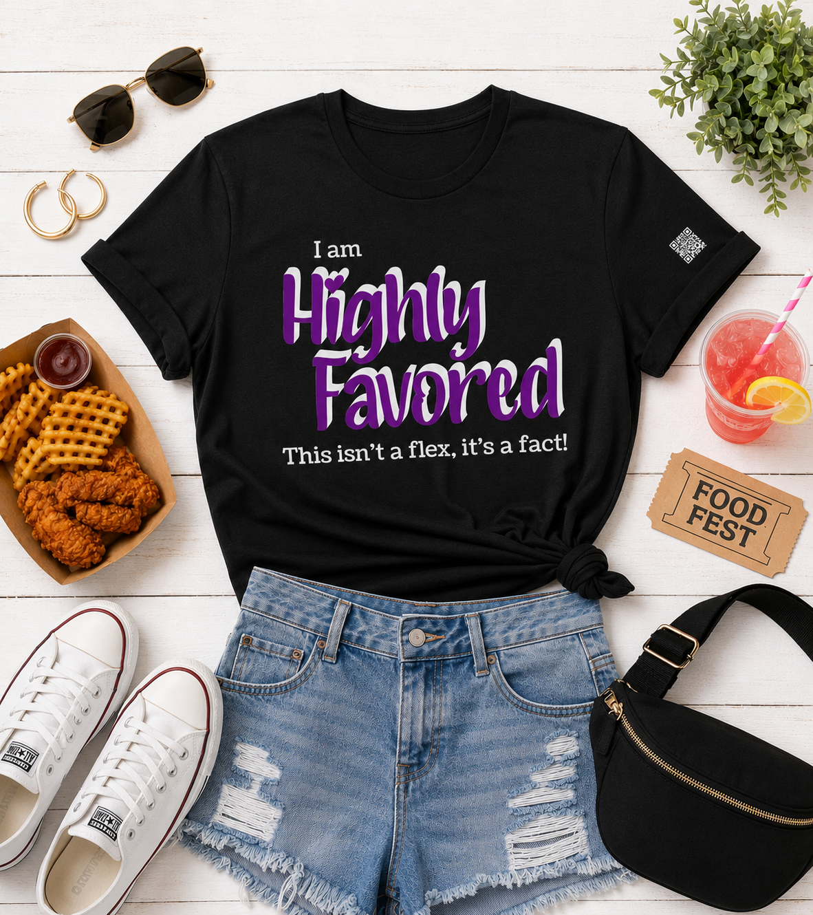 Highly Favored P+W Black Unisex Graphic Tee - Affirmation Apparel by Sawubona Life