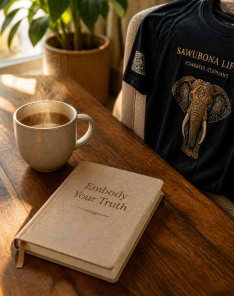 Design Concept of the Powerful Elephant Ladies' Tee - Affirmation Apparel by Sawubona Life