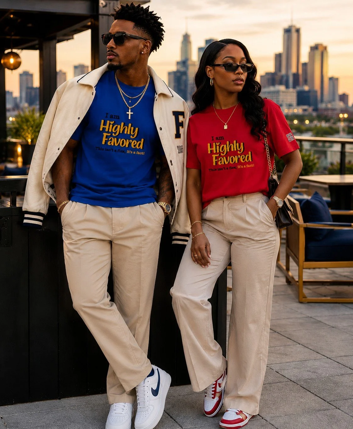 Highly Favored G+B Blue & Red Unisex Graphic Tee - Affirmation Apparel by Sawubona Life