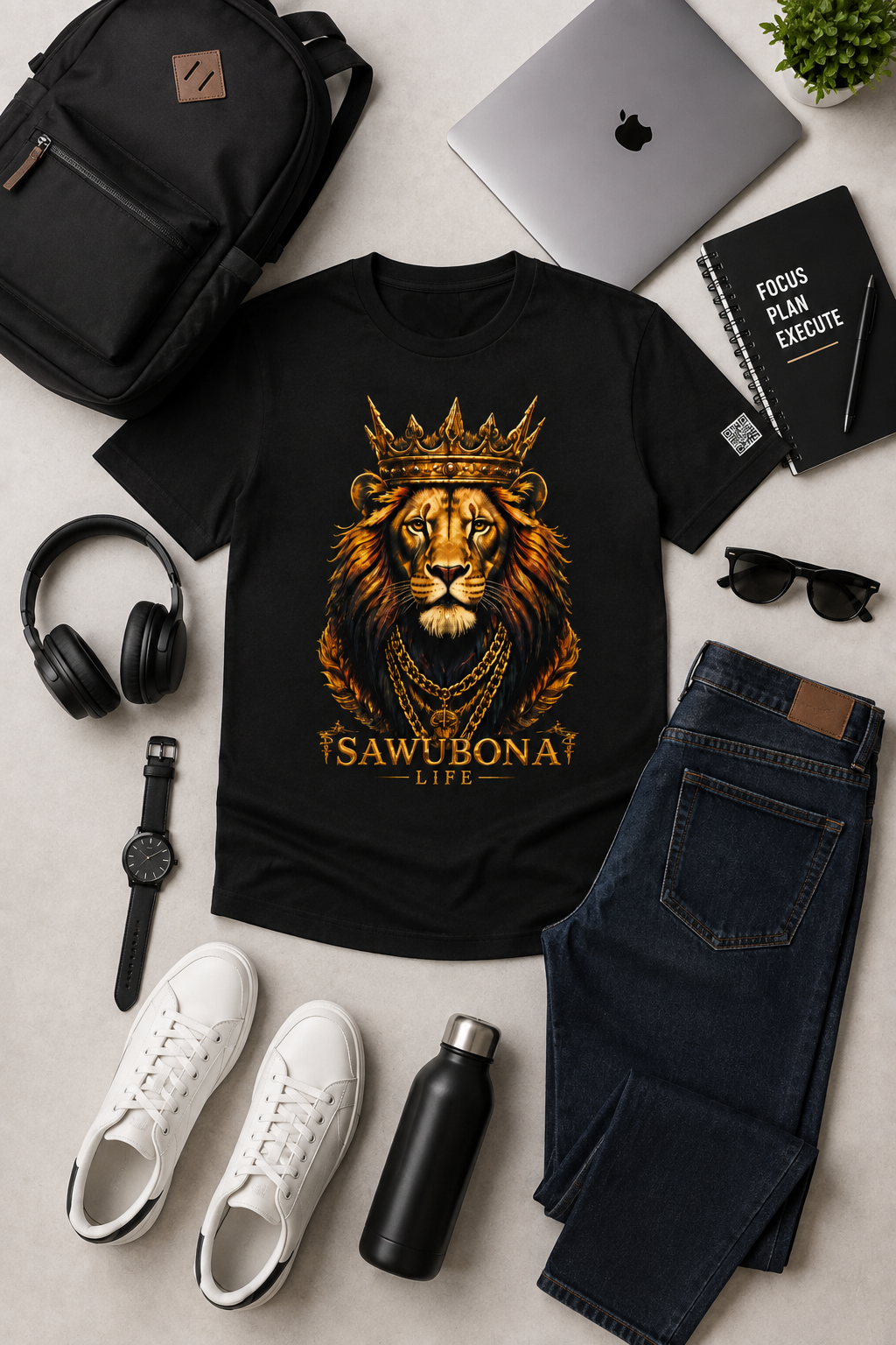"Crowned Lion/Lioness™" Black Unisex Graphic Tee - Affirmation Apparel by Sawubona Life
