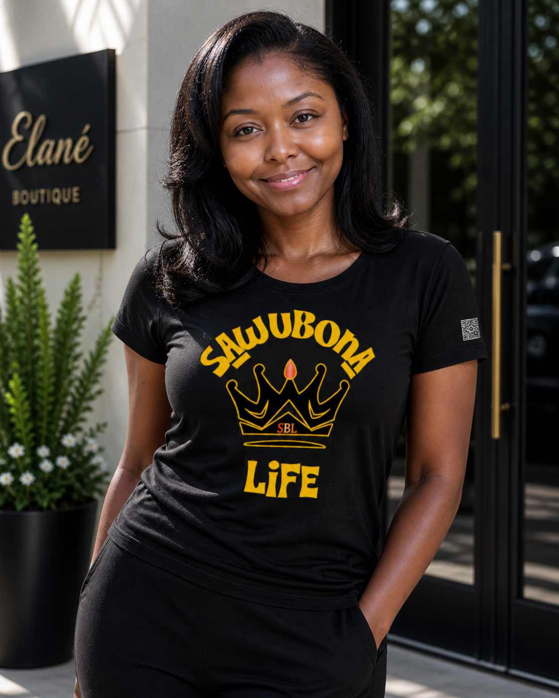 Sawubona Life Crown Black Ladies Graphic Tee - Affirmation apparel by Sawubona Life
