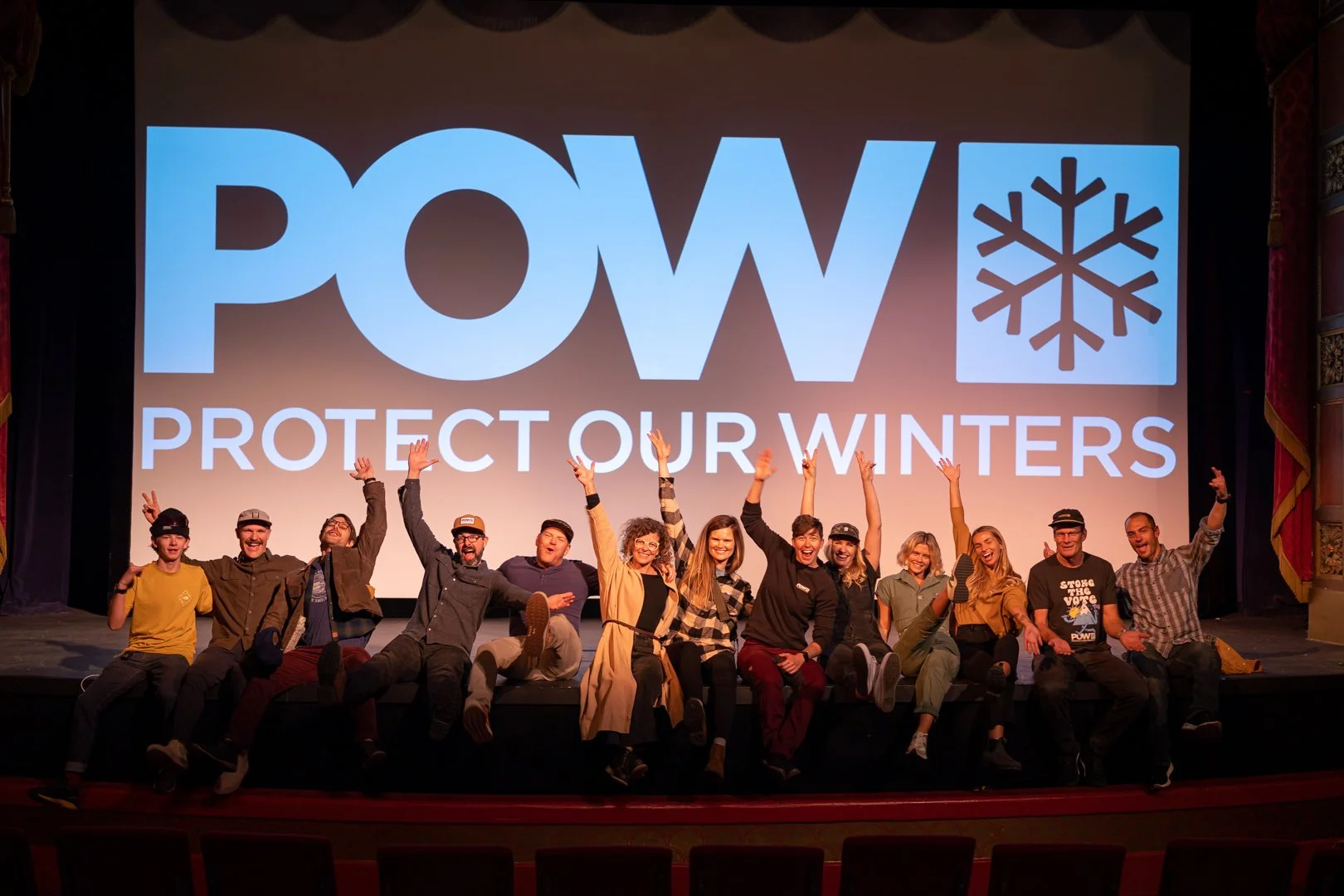 Protect Our Winters team with Dan Holz and Kaare Iverson at the StokeFest film release in Bozeman, Montana, photographed by Jake Burchmore.