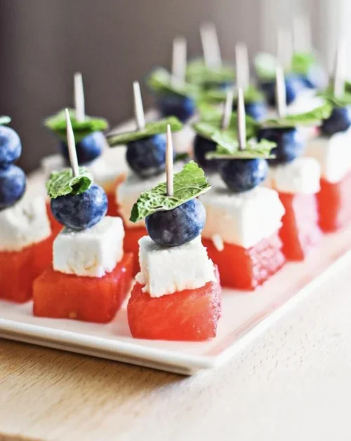 Watermelon, Feta, and Blueberry Skewers