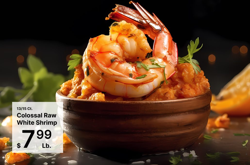 13/15 Ct.Colossal Raw White Shrimp799$Lb.