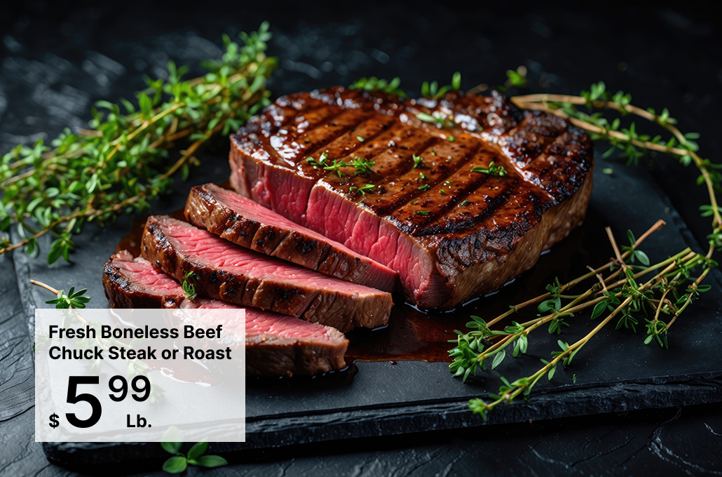 Fresh Boneless Beef Chuck Steak or Roast