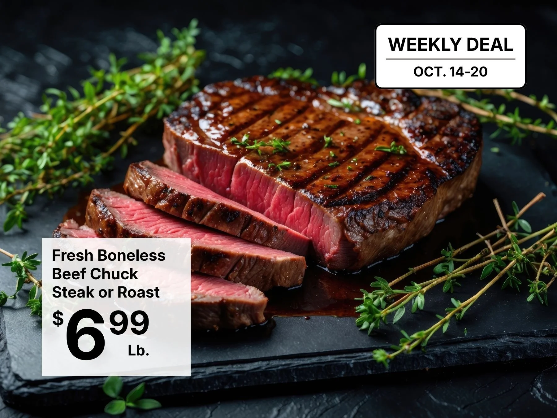 Fresh Boneless Beef Chuck Steak or Roast