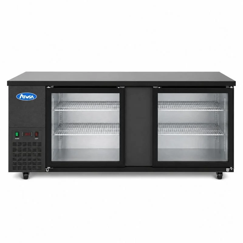 Atosa USA 69″ Black Shallow Depth Back Bar Cooler with Glass Doors
