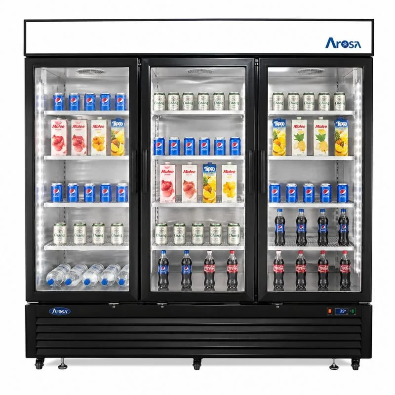 Atosa USA Black Cabinet Three (3) Glass Door Merchandiser Freezer