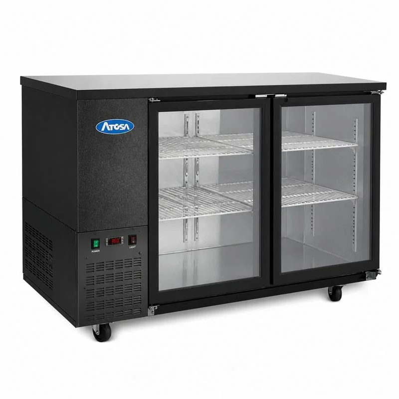 Atosa USA 59″ Black Shallow Depth Back Bar Cooler with Glass Doors