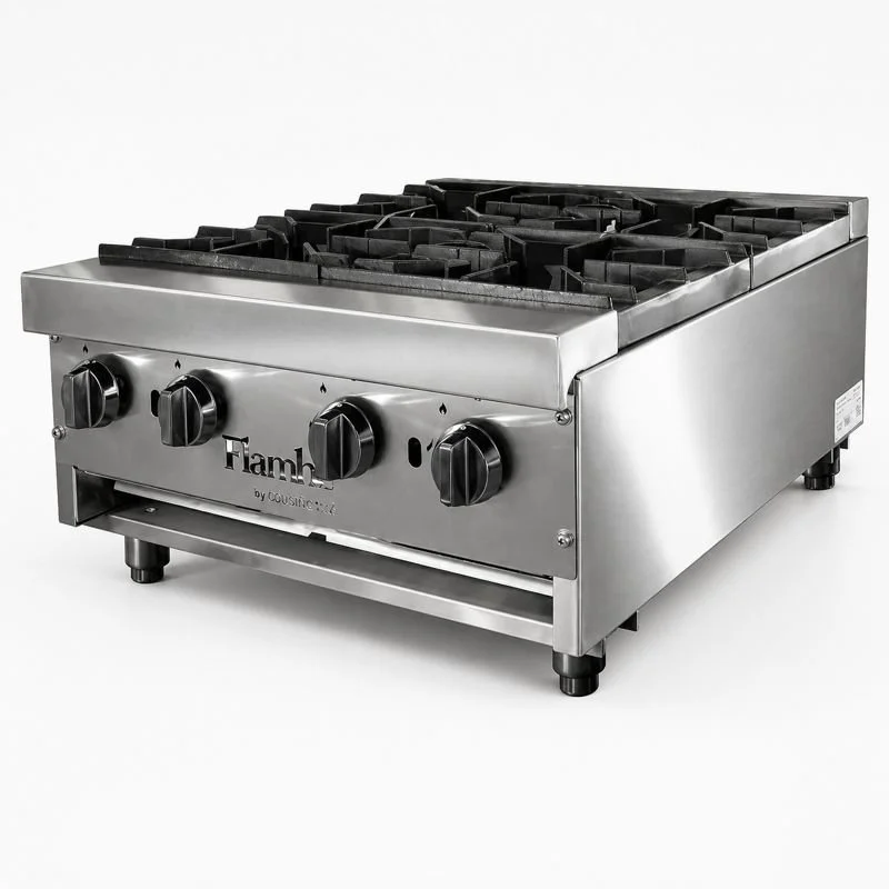 FLAMBE STAINLESS STEEL HOT PLATE 4 BURNERS 24" 120,000 BTUS