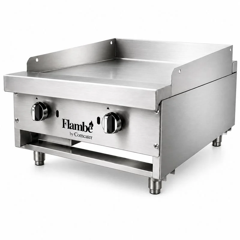 FLAMBE STAINLESS STEEL GRIDDLE 2 BURNERS 24" 46,000 BTUS