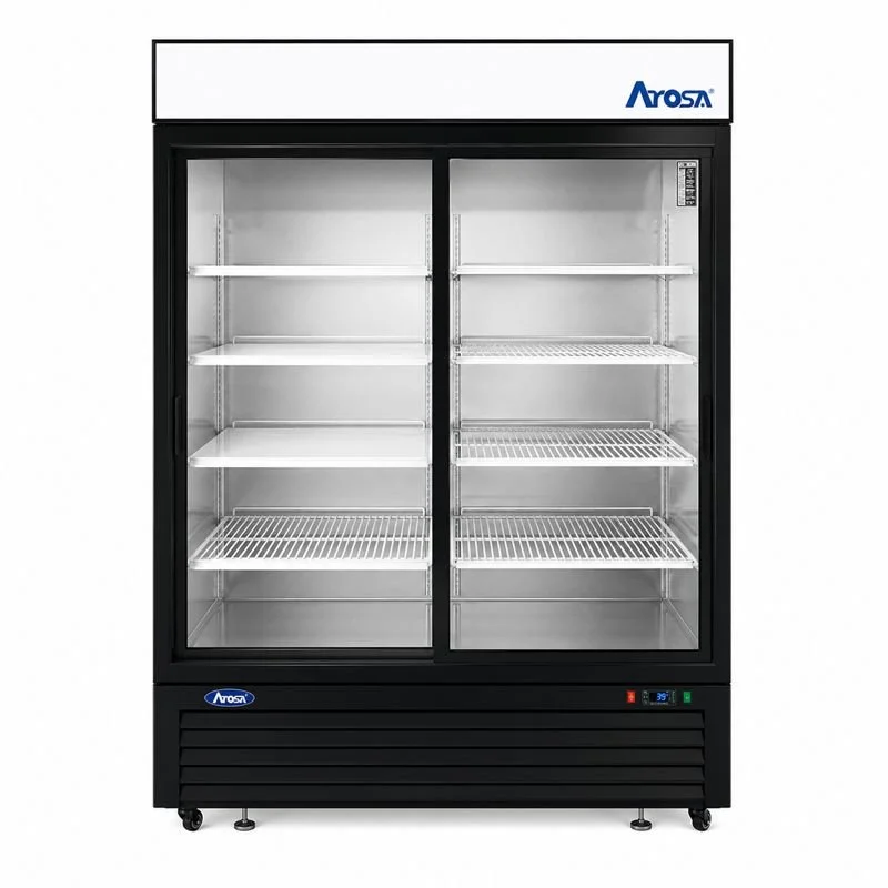 Atosa USA Black Cabinet Two (2) Sliding Glass Door Refrigerator Merchandiser