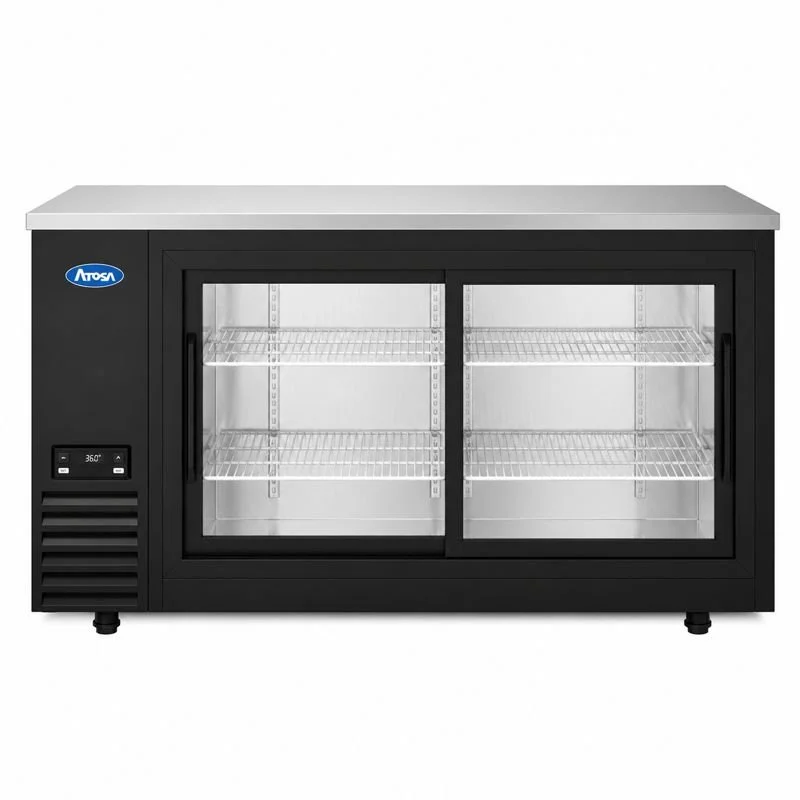 Atosa USA  69″ Black Shallow Depth Back Bar Cooler with Sliding Glass Doors