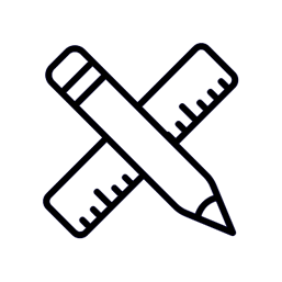 Een schets van een meetlint en een potlood gekruist.