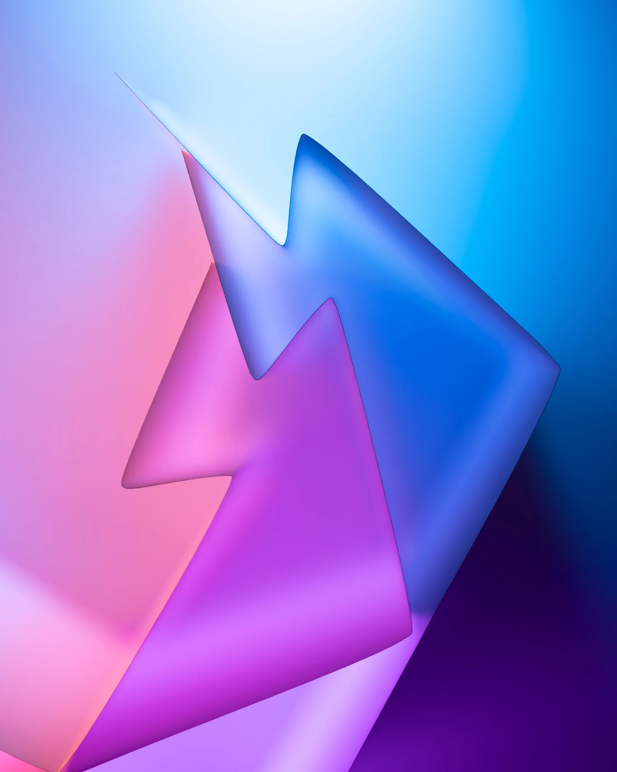Abstract digital art with overlapping geometric shapes in pastel pink, purple, and blue colors.