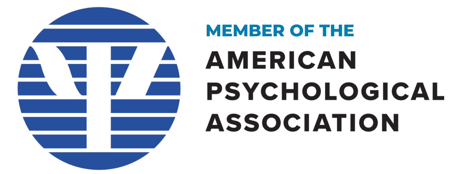 Logo of the American Psychological Association with a circular blue symbol and black text.