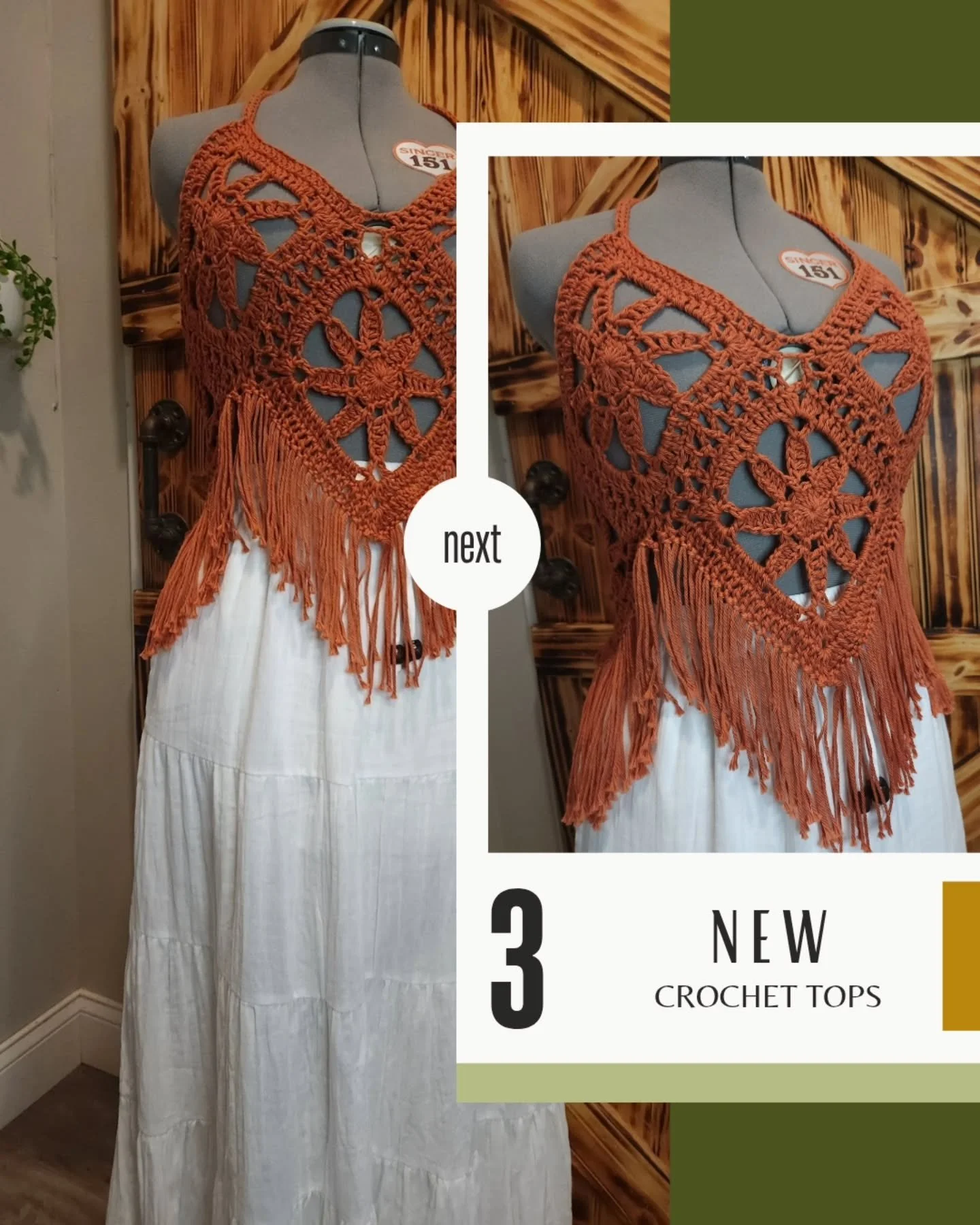 &iexcl;Hey! Es hora de inspiraci&oacute;n crochetera.

Aqu&iacute; les dejo 3 tops que hice para el market de ma&ntilde;ana. Unas bellezas.

&iquest;Cu&aacute;l es tu favorita?

La m&iacute;a es la de color terracota. 🥰

No te olvides que me puedes 