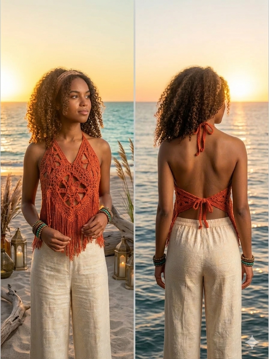Octo Bloom Crochet Top – Handmade Boho Festival Wear