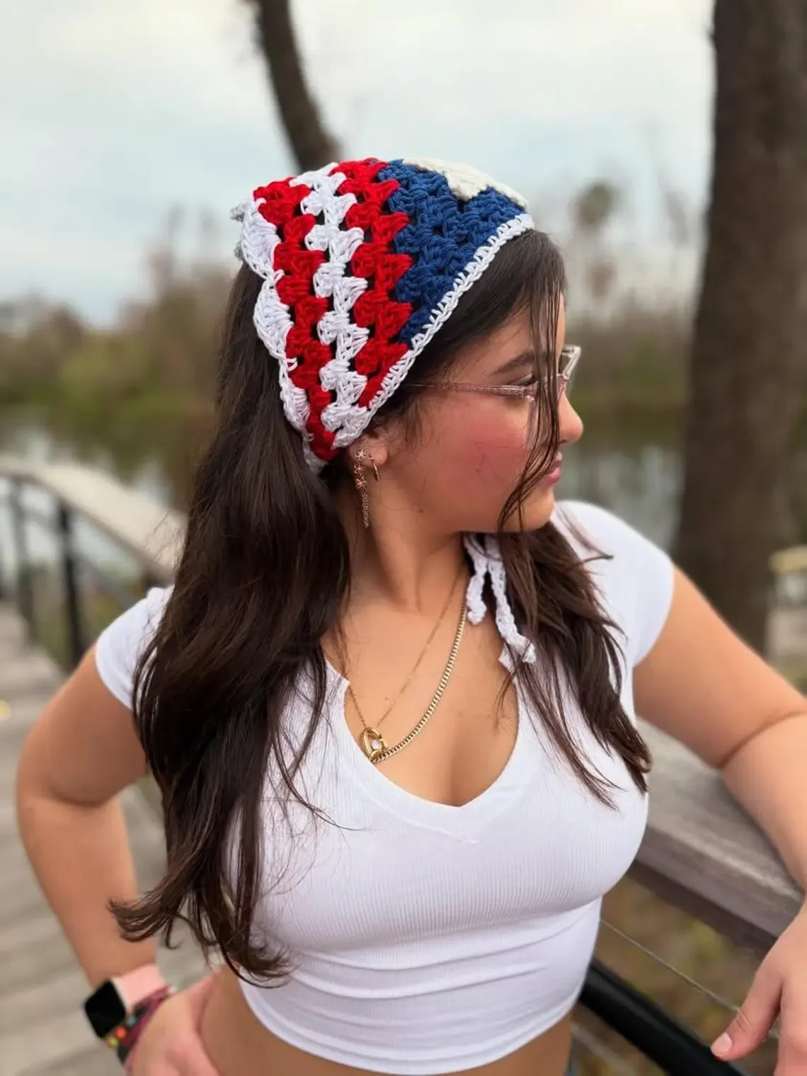 Handmade Patriotic Puerto Rico Crochet Bandana