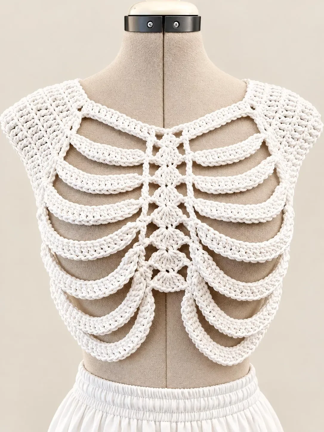 Handmade Crochet White Skeleton Top, Gothic Bone Crop Top, Alt Fashion Festival Clothing
