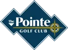 Logo of The Pointe Golf Club with a blue diamond shape and a yellow compass rose
