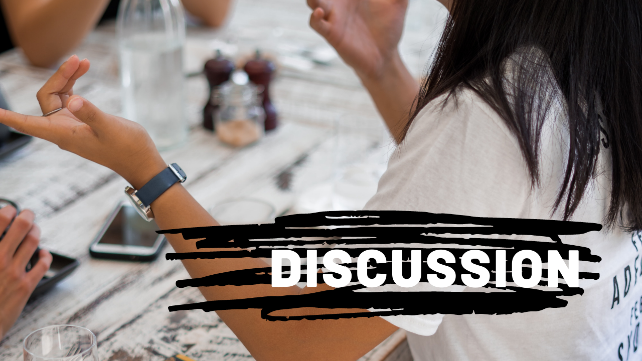 The discussion time is an opportunity for people to respond to the talk, hear from others, and contribute your own perspective in an honest, friendly, and open environment.