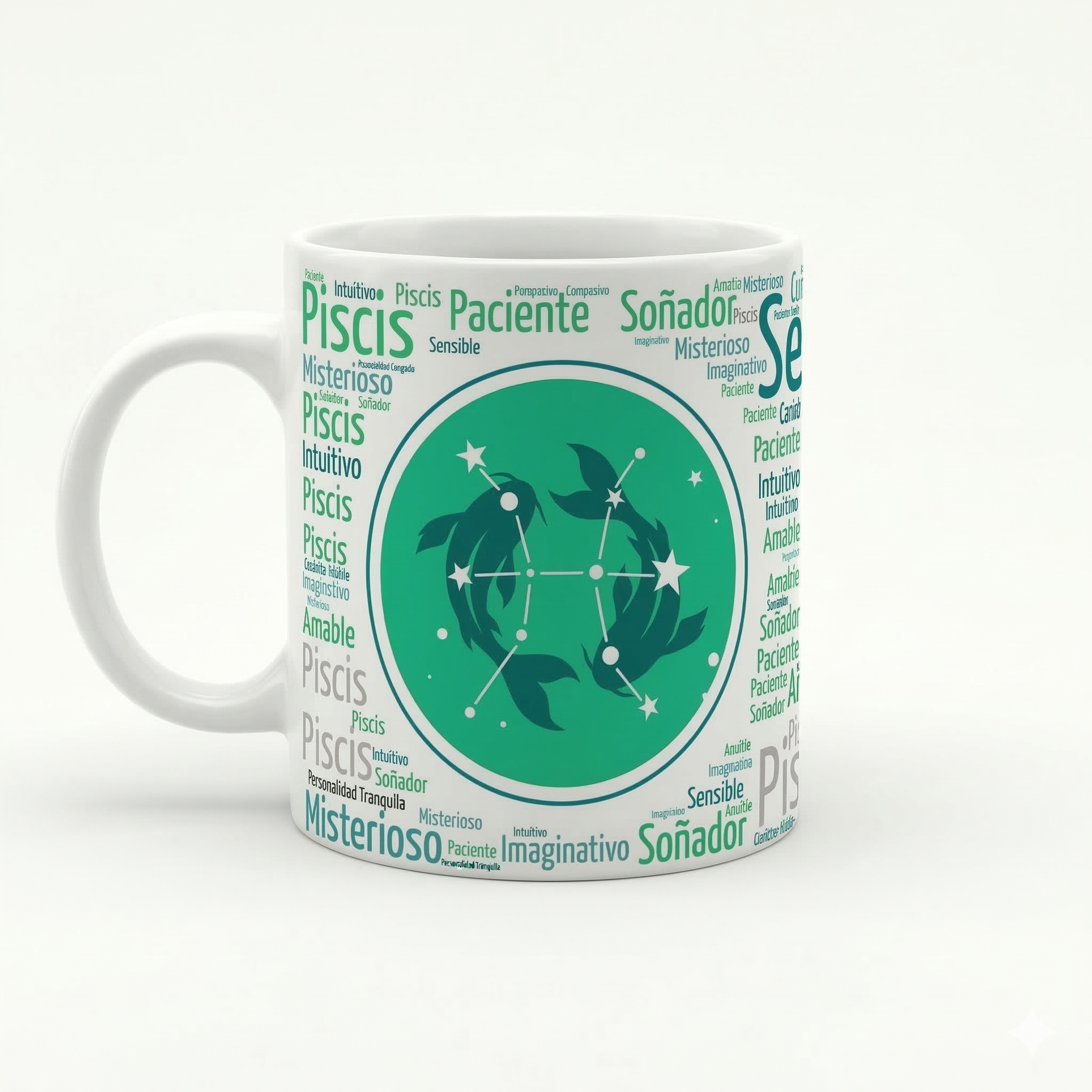 Taza Piscis | Colección Zodiaco Aura | Taza 11oz (Blanca, Mágica y Esmerilada)
