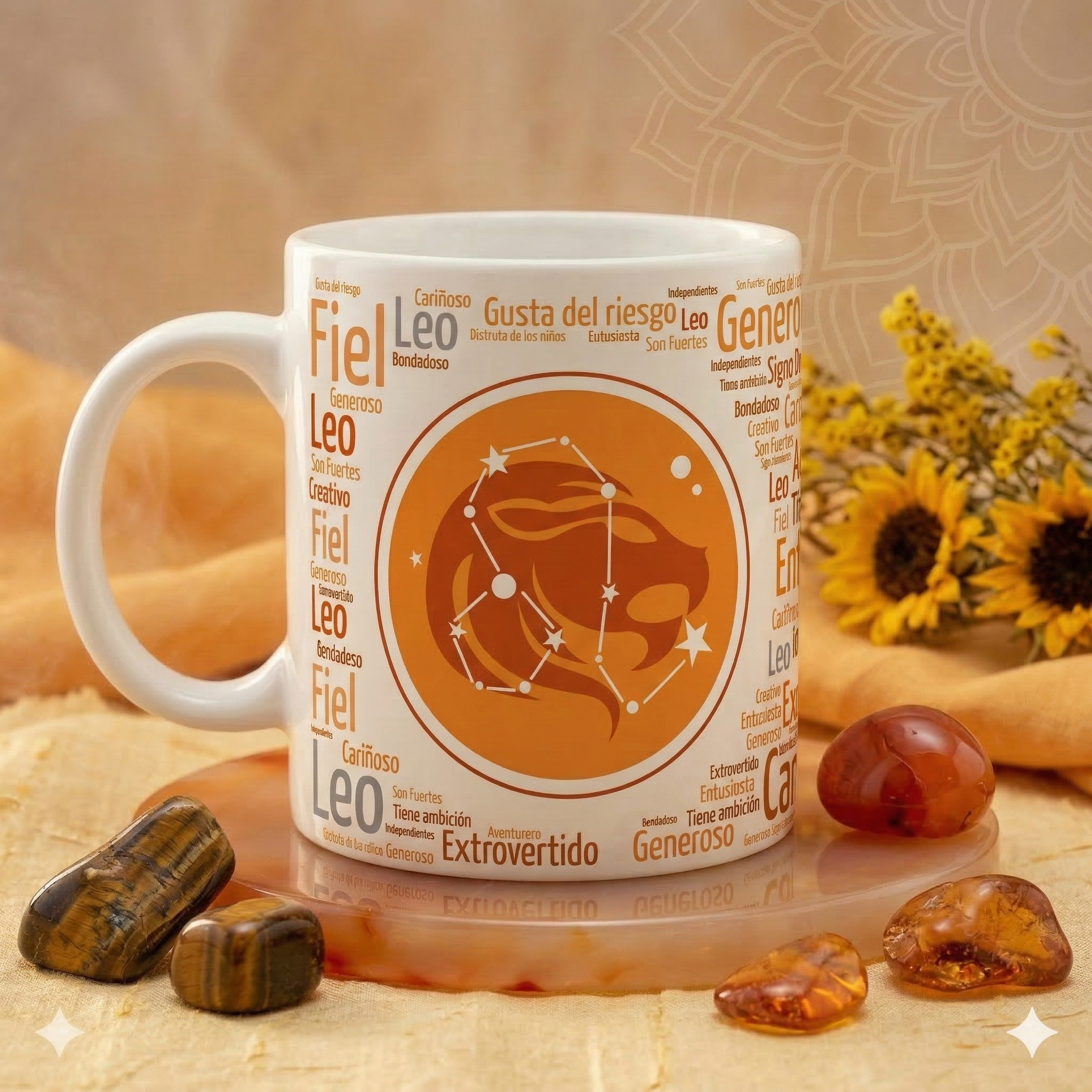Taza Leo | Colección Zodiaco Aura | Taza 11oz (Blanca, Mágica y Esmerilada)