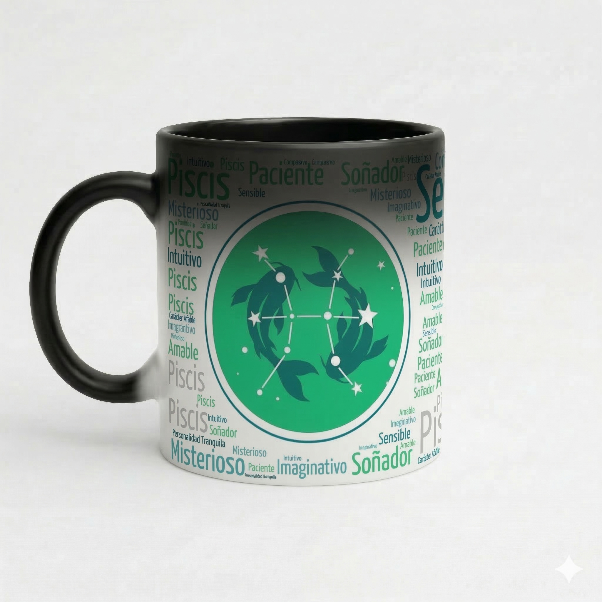 Taza Piscis | Colección Zodiaco Aura | Taza 11oz (Blanca, Mágica y Esmerilada)