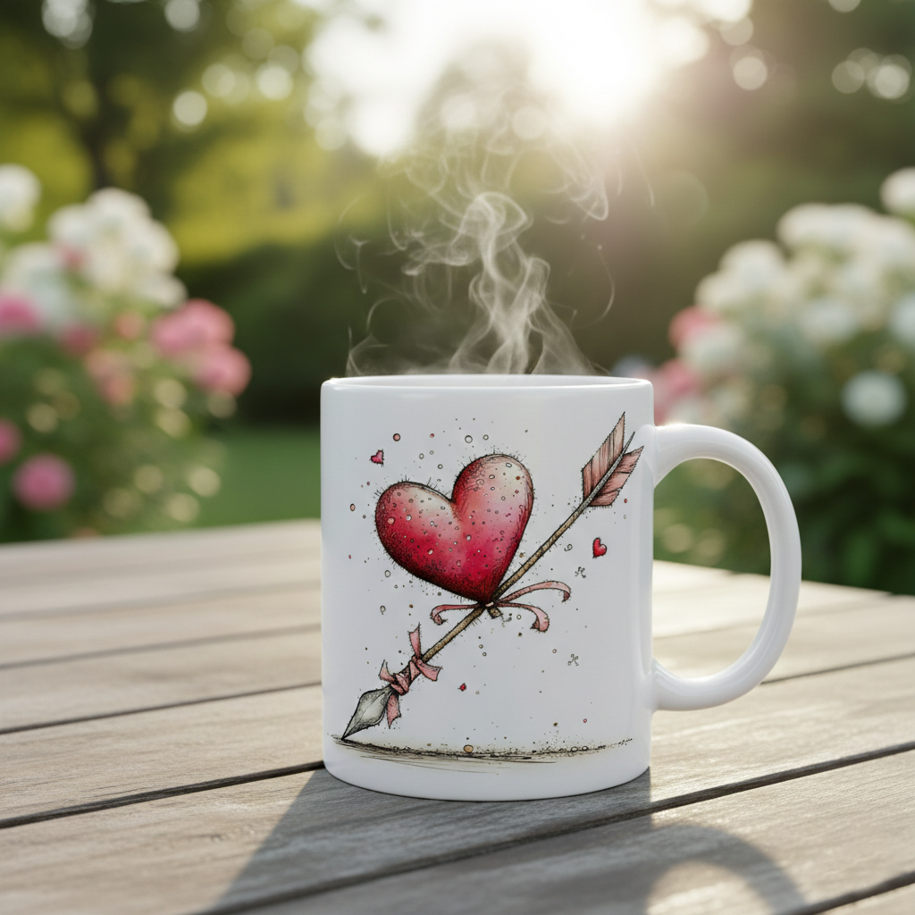 Taza Corazón Flechado "Estilo Rústico" | Taza Cerámica 6oz, 11oz, 15oz y 17oz