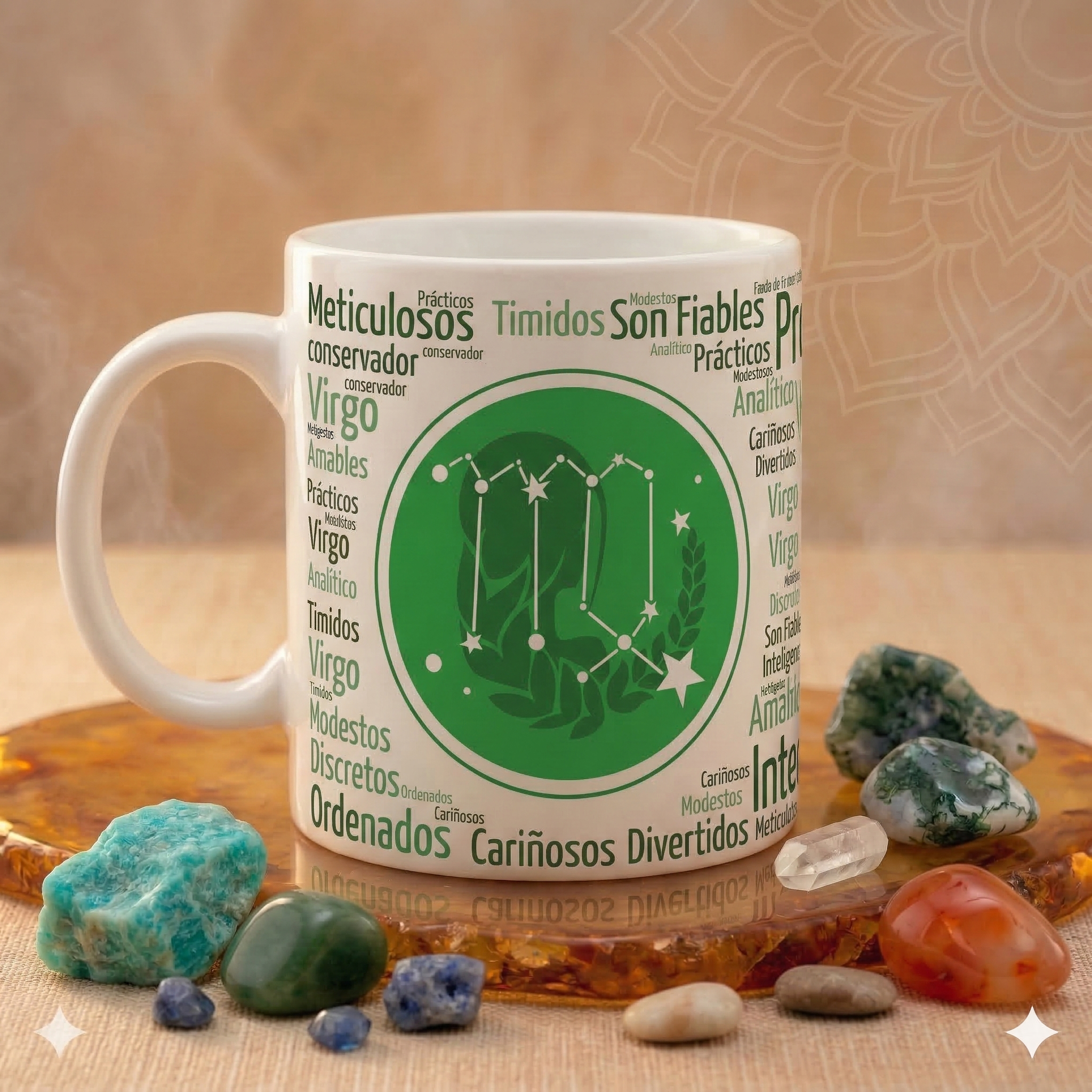 Taza Virgo | Colección Zodiaco Aura | Taza 11oz (Blanca, Mágica y Esmerilada)