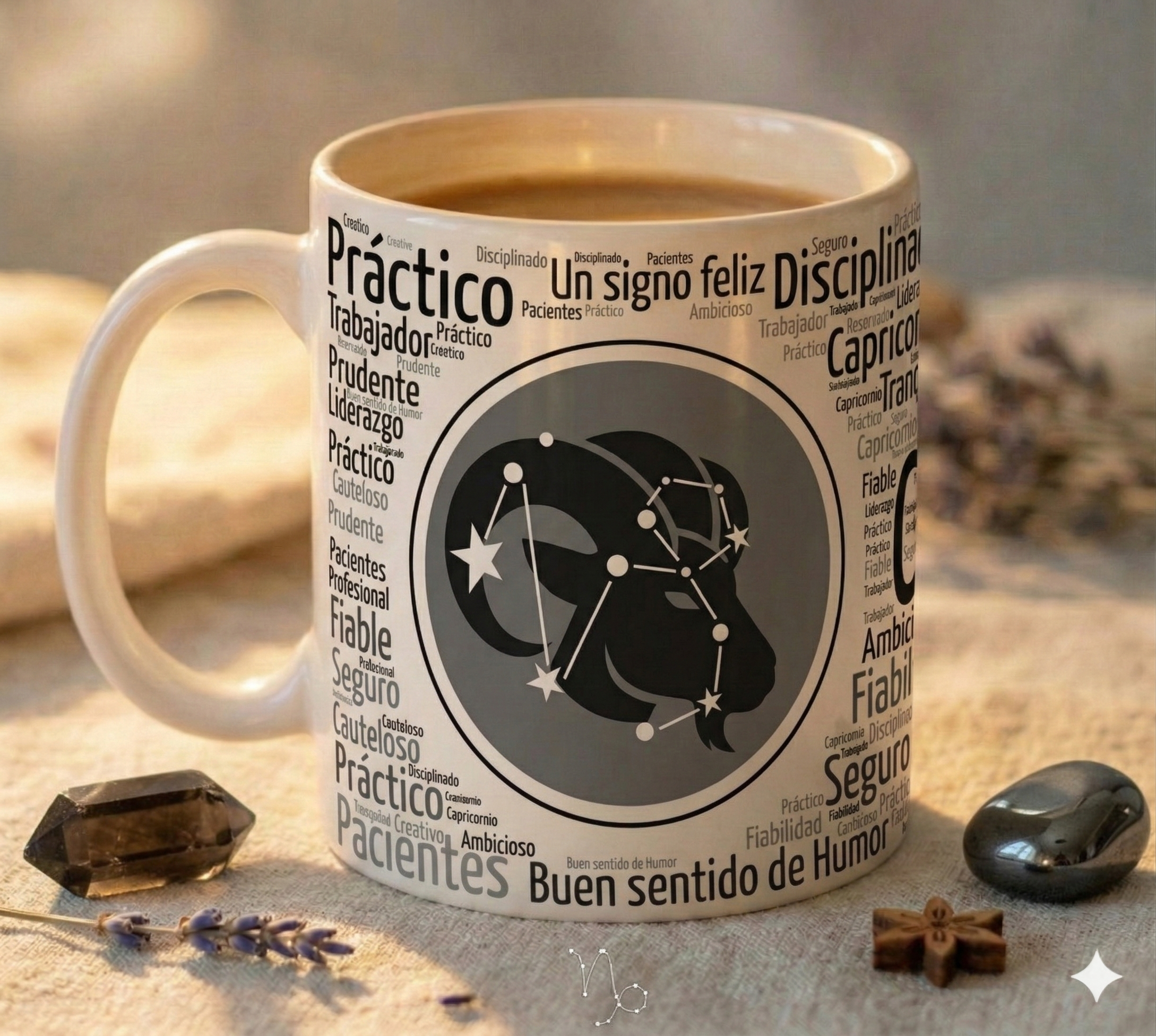 Taza Capricornio | Colección Zodiaco Aura | Taza 11oz (Blanca, Mágica y Esmerilada)