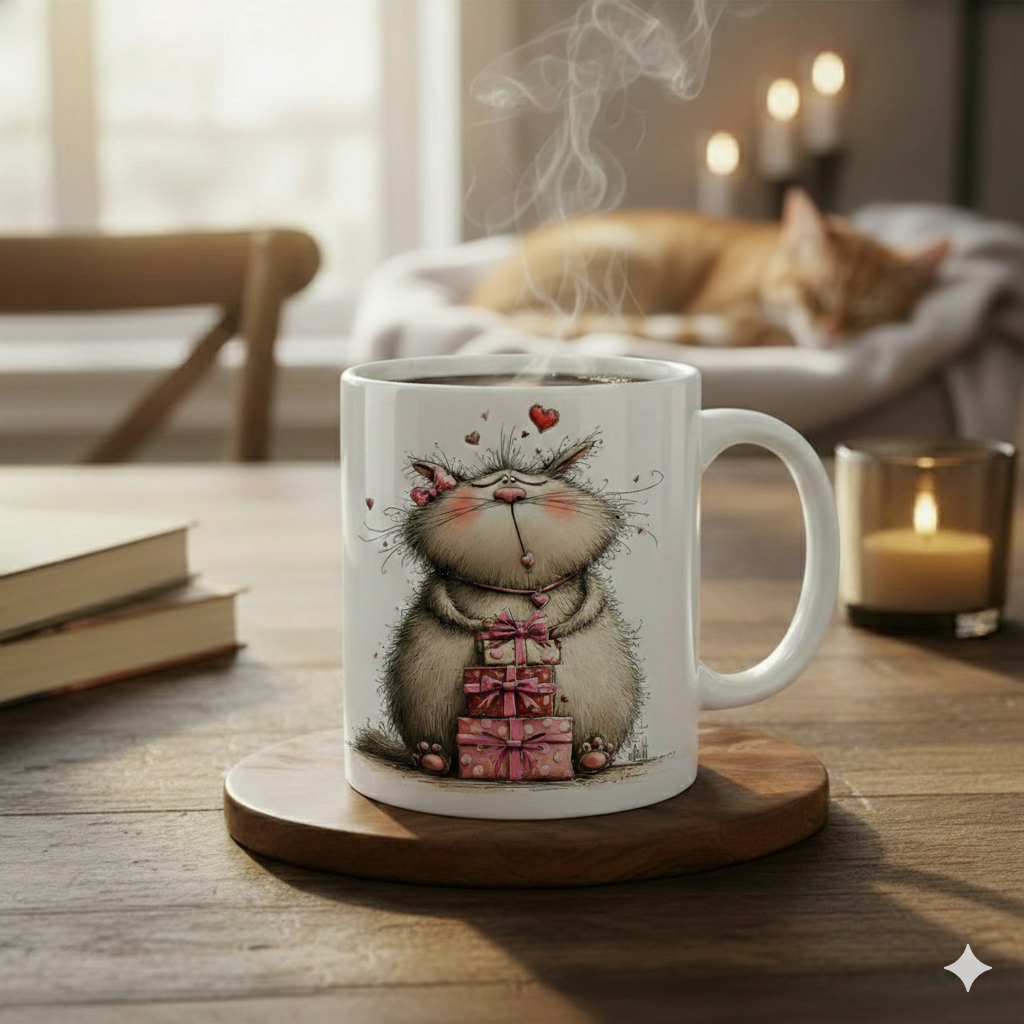 Taza Gatito con Regalos | Taza Cerámica 6oz, 11oz, 15oz y 17oz